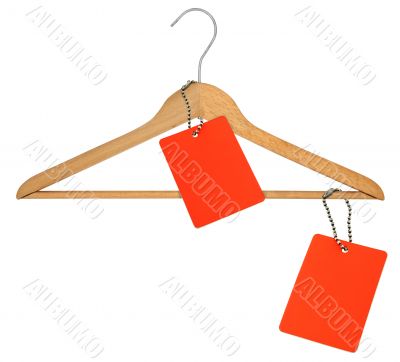 coat hanger and two blank price tags