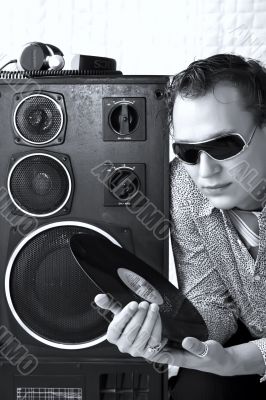 DJ, vinyl, headphones and big dynamic DJ, vinyl, headphones and big dynamic