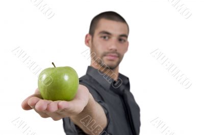 smart man offering apple