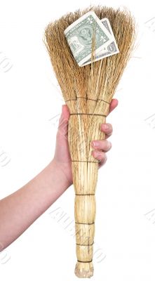 Dirty broom with dollar