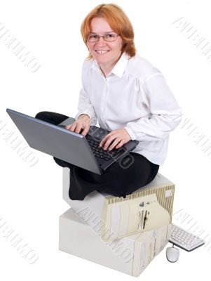 The girl working on the laptop
