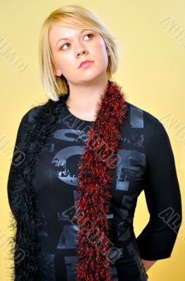 Frontal shot of blonde woman posing with scarf