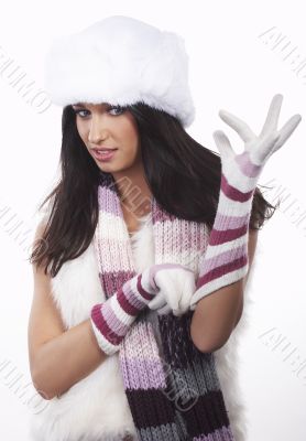 beautiful brunette  on white background