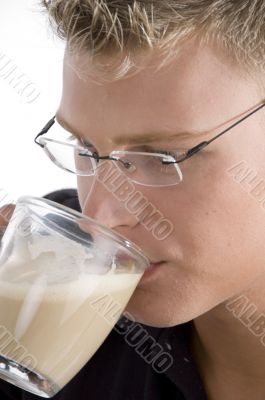 pleased man drinking  tea