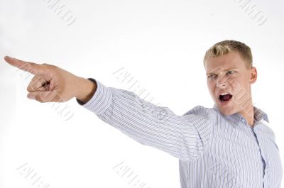 caucasian man pointing
