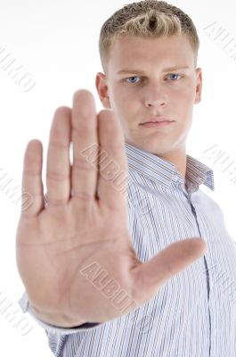 man instructing to stop