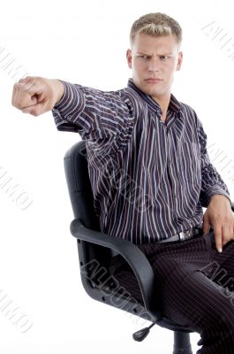 young american pointing angrily