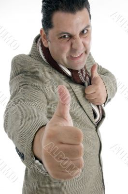 man showing thumb gesture