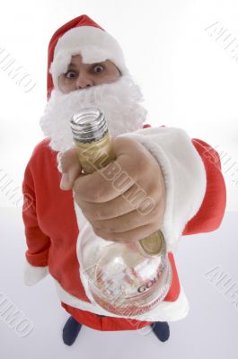 santa clause showing wine bottle