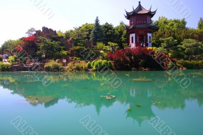 Japanese garden in botanical garden in Montreal