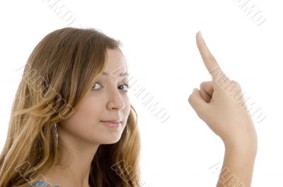 pretty girl showing finger
