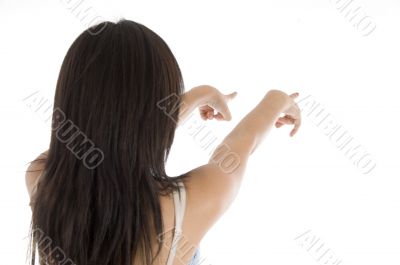 girl with pointing hand gesture