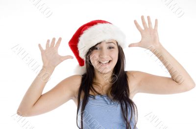 smiling girl showing her palms