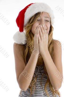 laughing girl with christmas hat
