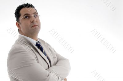 portrait of businessman looking upward