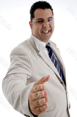 happy businessman offering hand shake