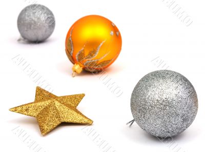 New-Year tree decorations on white