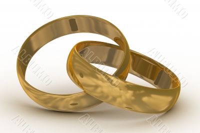 Two gold wedding rings. the 3D  image.