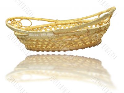 Hand made wooden basket with mirror reflection isolated over whi Hand made wooden basket with mirror reflection isolated over whi