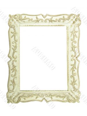 Old antique white wooden picture frame with empty place for text or image isolated
