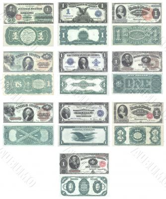 Set of old and rare United States one dollar banknotes