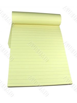 Yellow lined notebook with empty pages isolated over white background