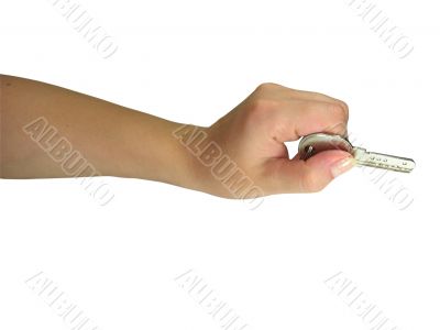 Woman hand giving the key isolated over white background