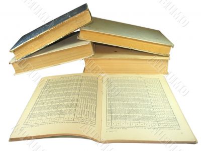 old yellow books with Mathematics tables isolated on white