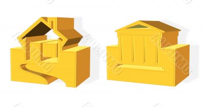 3D golden house real estate concept
