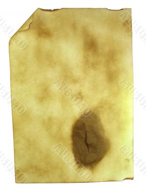 Old paper background parchment with curled burned edges isolated