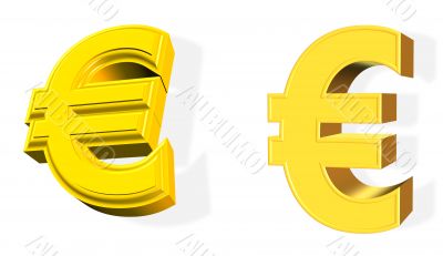 3D golden Euro symbol over white
