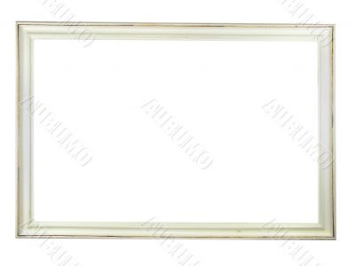 Old antique white wooden picture frame with empty place for text or image isolated