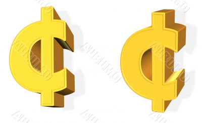 3D cent symbol from different points of view 3D cent symbol from different points of view