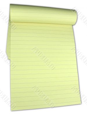 Yellow lined notebook with empty pages isolated over white background