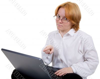 Girl working on the black laptop