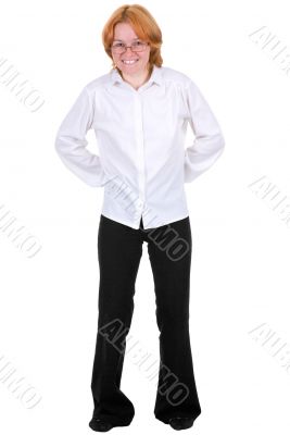 Confused girl on a white background