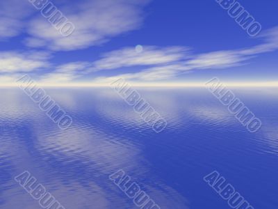 Ocean water and cloudy blue sky 3D high quality rendered