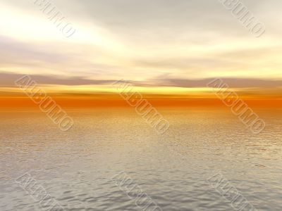 red sunset over ocean water 3d high quality rendered