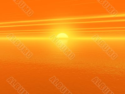 bloody red sunset over ocean water 3d high quality rendered