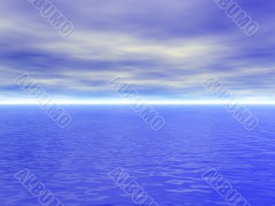 Ocean water with waves and cloudy blue sky - high quality 3D ren