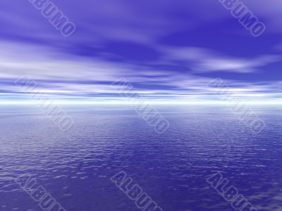 Ocean water and cloudy blue sky 3D high quality rendered
