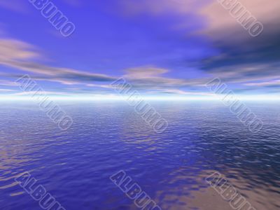 Ocean water and cloudy blue sky 3D high quality rendered