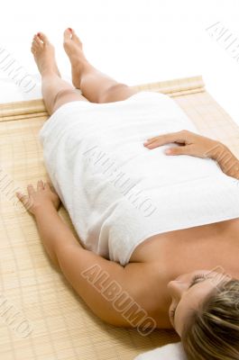 portrait of laying blonde female