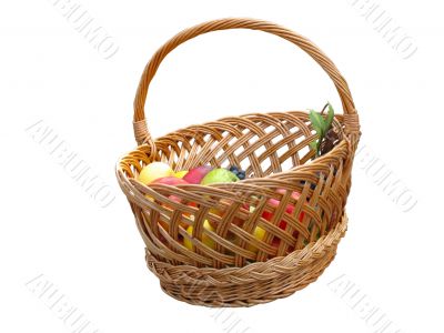 Harvesting. apples in a wooden basket isolated on white background