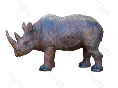 art wooden hand made rhinoceros isolated on white background