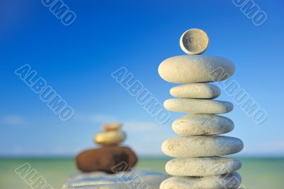 Stones on a beach in the evening