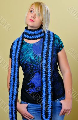 Blond Woman with a Blue and Black Scarf