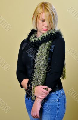 Blond Woman with Olive Scarf Blond Woman with Olive Scarf