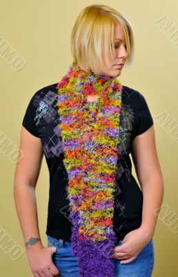 Blond Woman with Colorful Scarf