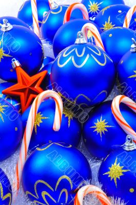 Blue Ornaments with Red Star and Candy